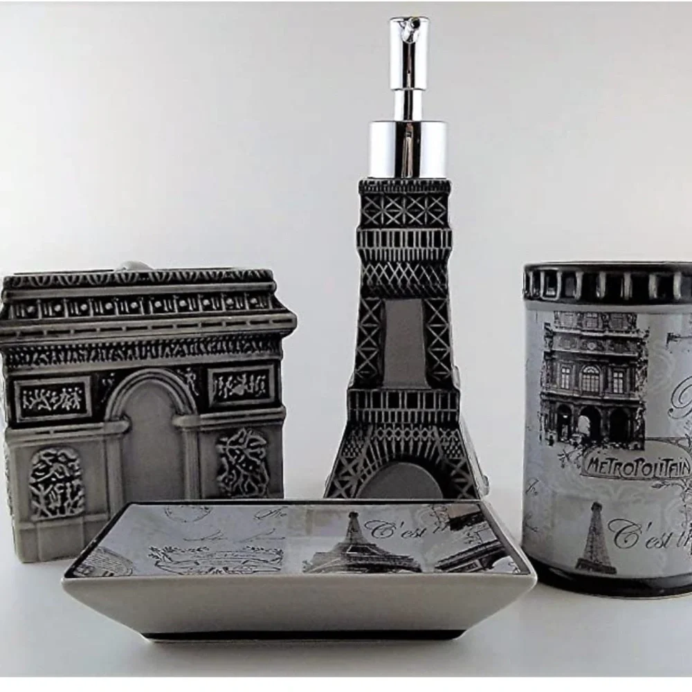 Paris Eiffel Tower Trinket Jewelry Tray Soap Dish Ceramic Black White